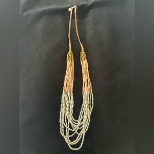 Loft Long Beaded Multi Strand Necklace Peach And Bronze And Silver